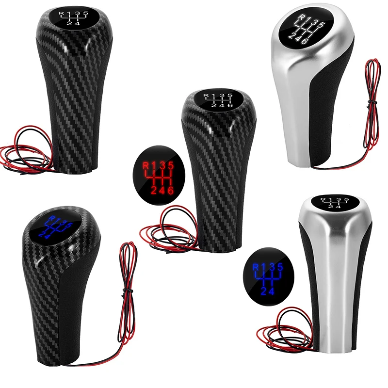 LED Light 5/6 Speed Car Gear Shift Knob Silver Carbon Fiber For BMW E46 E90 E91 E92 E36 E30 E32 E34 E36 E38 E39 E60 X1 X3 X5