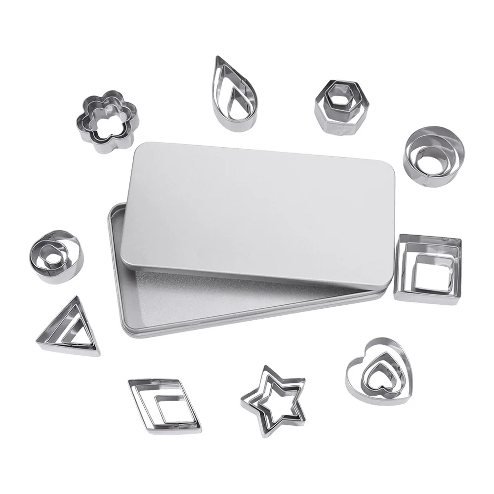 24/30pcs Stainless Steel Geometric Shapes Cookie Cutter Set Rust-proof Various Styles Cookie Mold Durable DIY Biscuit Mold