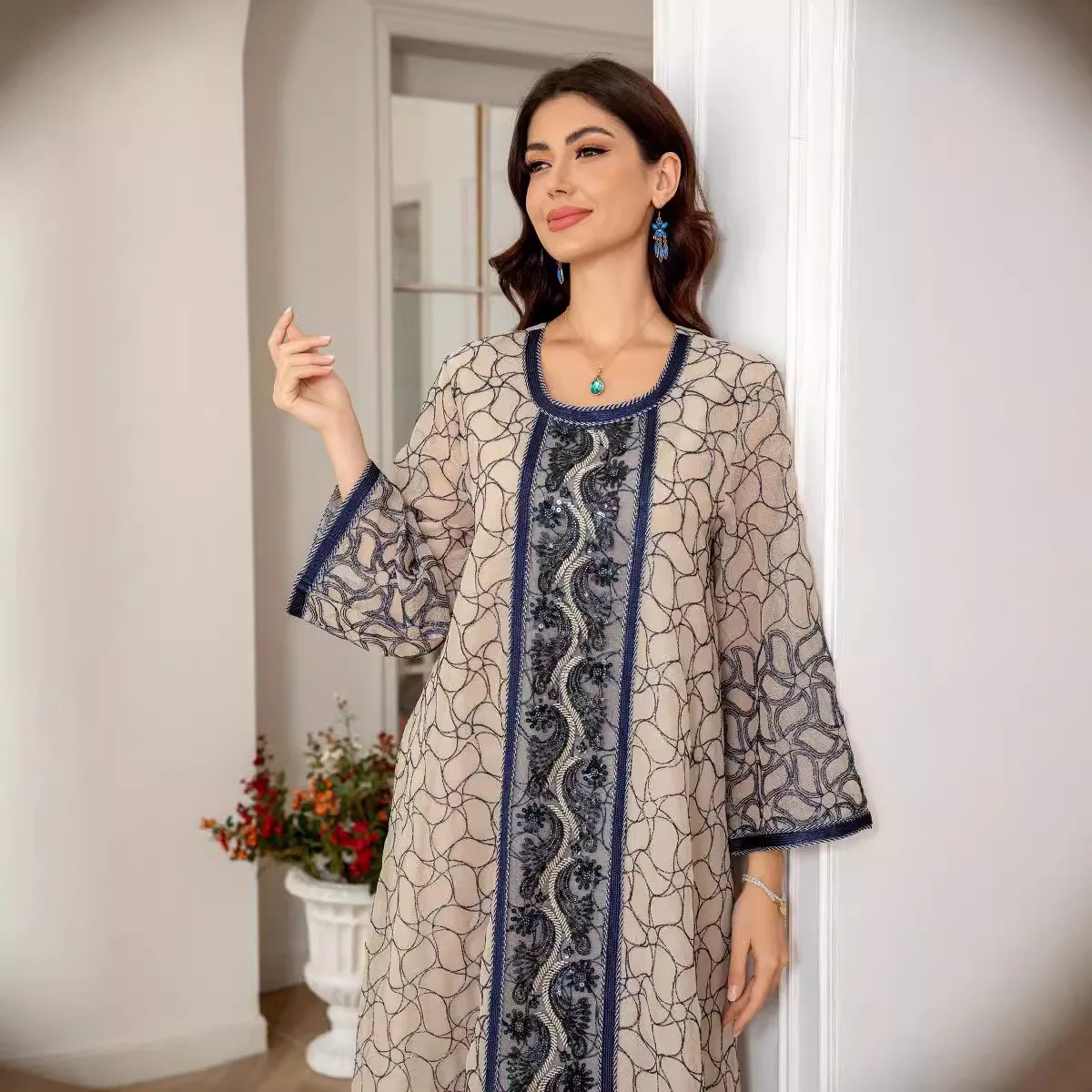Middle East, Europe and the United States Cross-border Foreign Trade Muslim Women's Robe Fashion Mesh Dress Abaya