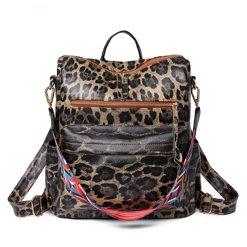 Zaino da scuola Casual in pelle PU da donna per borsa da viaggio per ragazze adolescenti borse a tracolla leopardate di moda Vintage