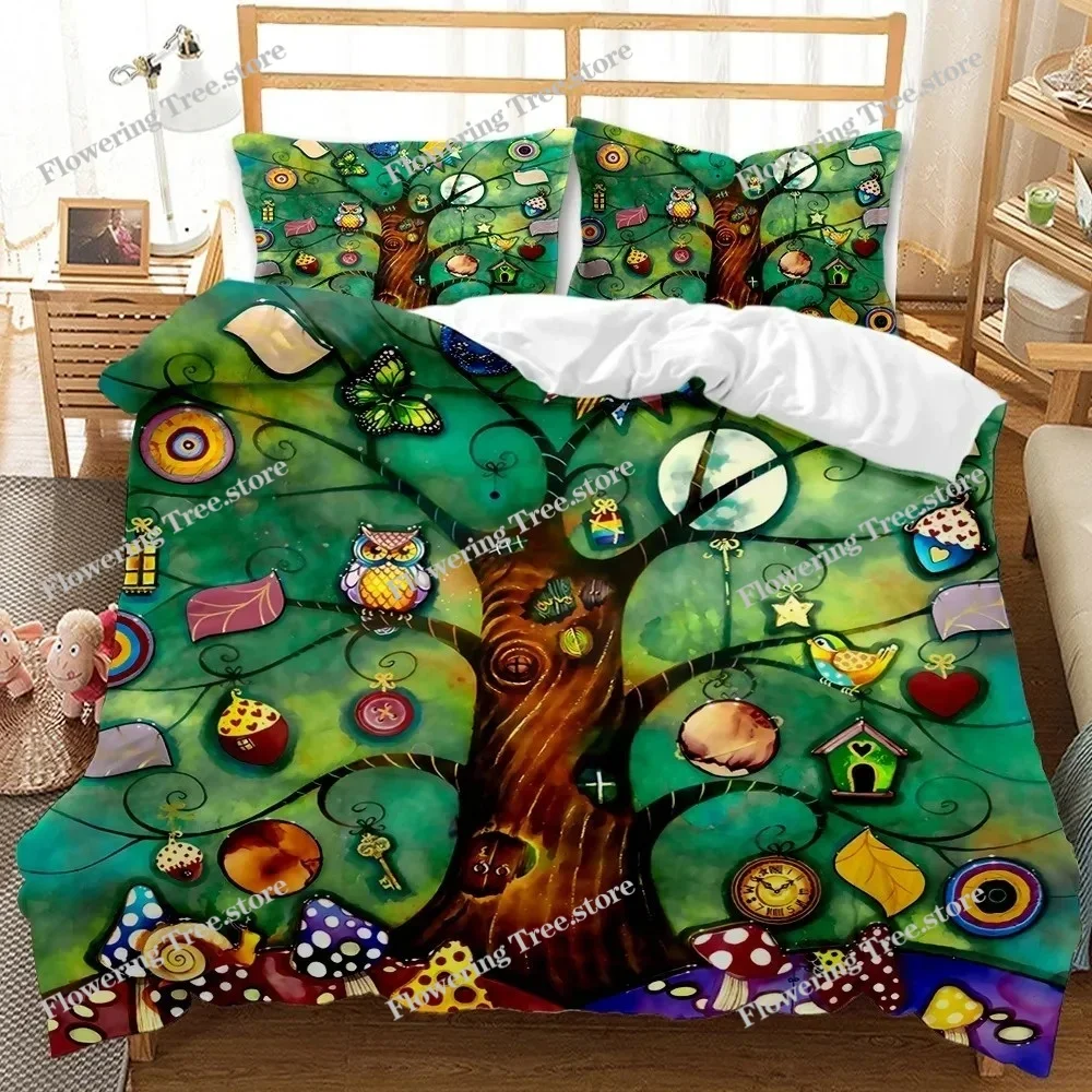 

Nature Duvet Cover Digital Psychedelic Tree of Life with Turning Gothic Background Mystery Displa