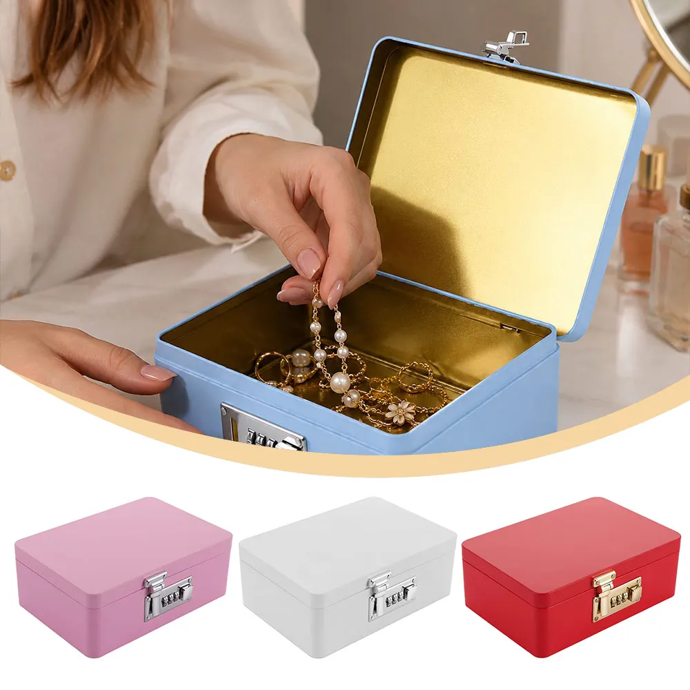 Combination Lock Password Lock Storage Box Metal Construction Flip Top Design Storage Iron Box Initial Password
