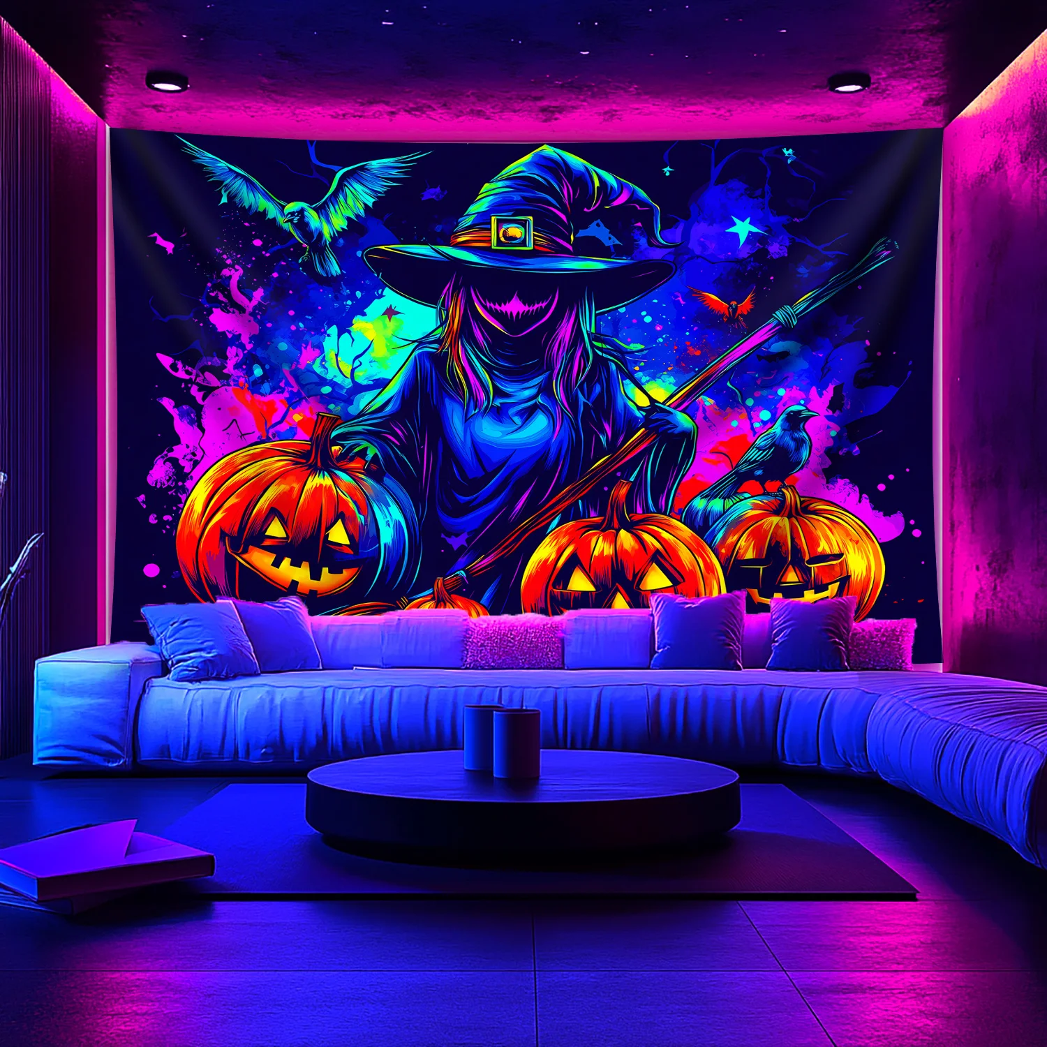 VIKAMA Halloween Hexe Wandteppich Mottoparty Wohnzimmer Wandbehang Hintergrund Raumdekoration Home Decor