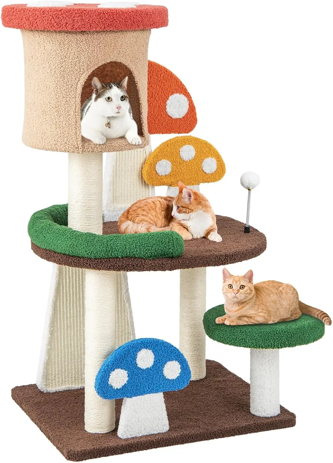 Indoor Large Adult Cat Use, Natural Sisal Material, No Color Specified, 40.5 Inches Tall, Multi-Level, Teasing Spring Ball