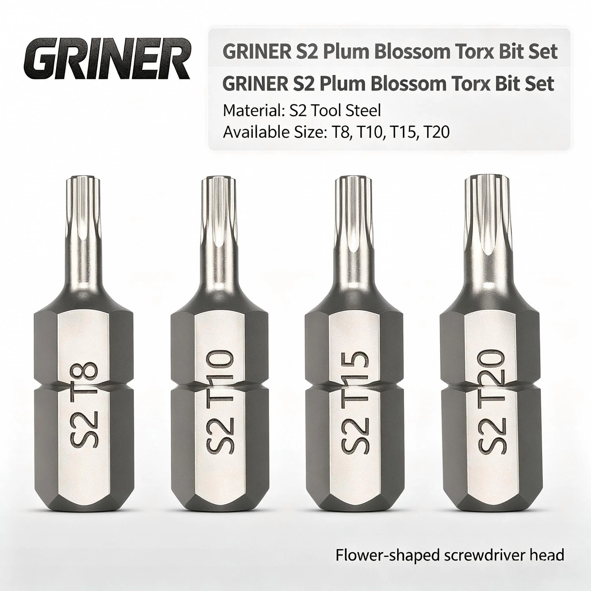 GRINER Torx Screwdriver Bits Set S2 Tool Steel T8 T10 T15 T20 T30 Hex Shank Torx Bit Wrench Kit High Hardness For Power Drill