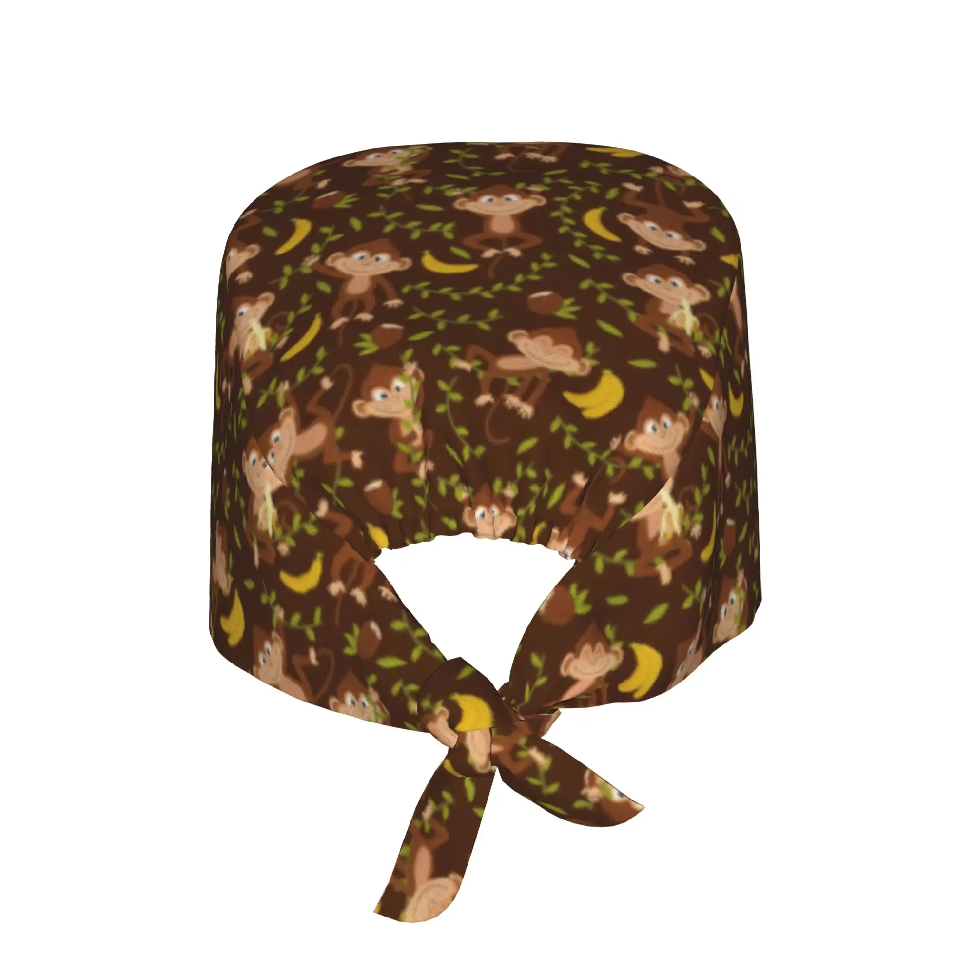 Colourful Monkey Printed Scrub Hat Surgical Scrub Caps Nurse Medical Cap Lovely Seamless Banana Pattern Work Scrubs Hat for