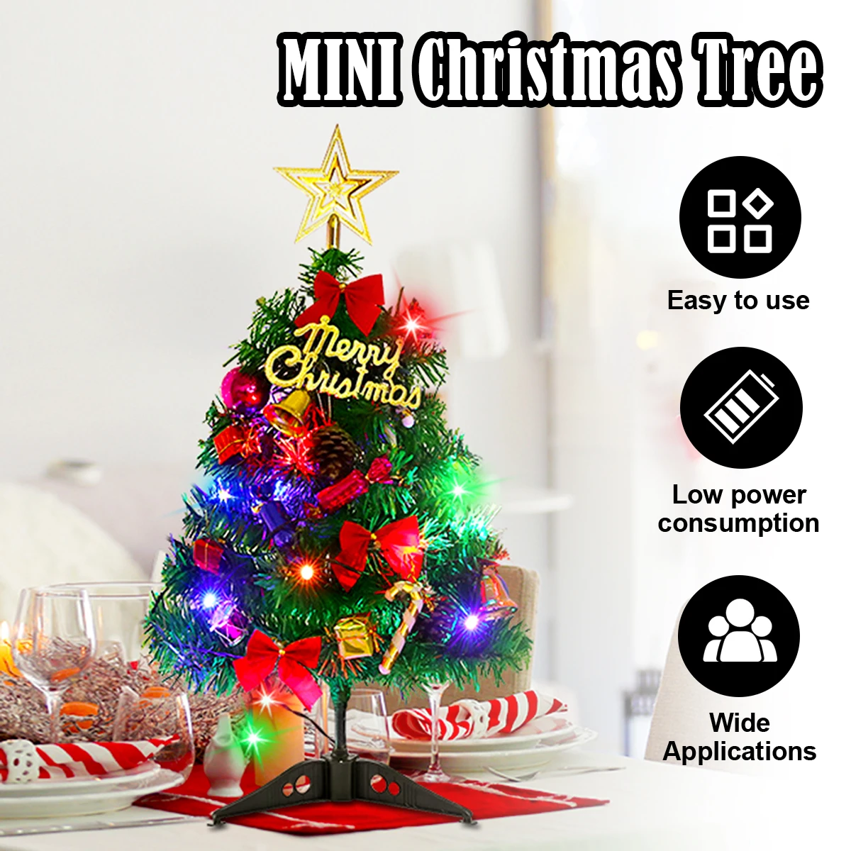 2025 New Year 50cm Christmas Tree Fence Small Light Box Artificial Party Xmas Creative Navidad Desktop Set Mini Battery Home Pvc