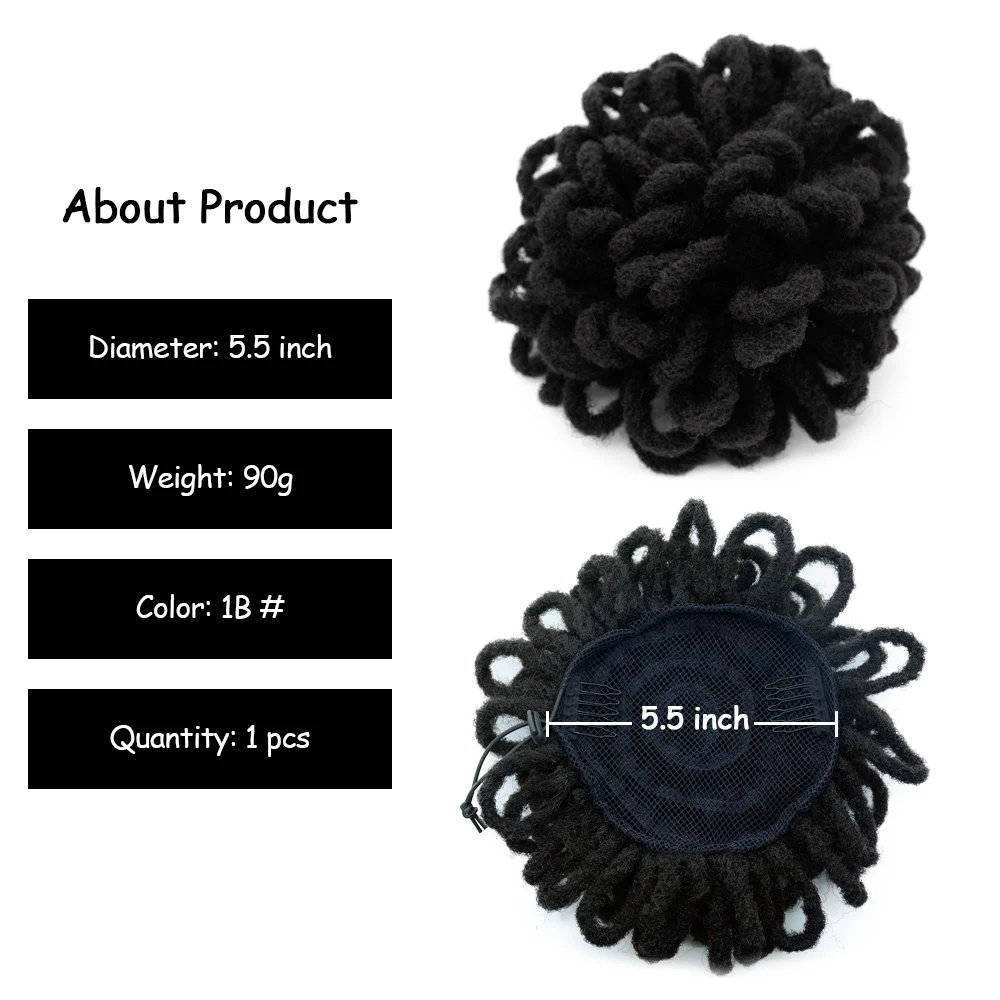 Synthetic Dreadlocks Hair Afro Puff Chignon Kinky Buns Drawstring Ponytail Faux Nu Locs Clips In Hair Ponytail for Black Women