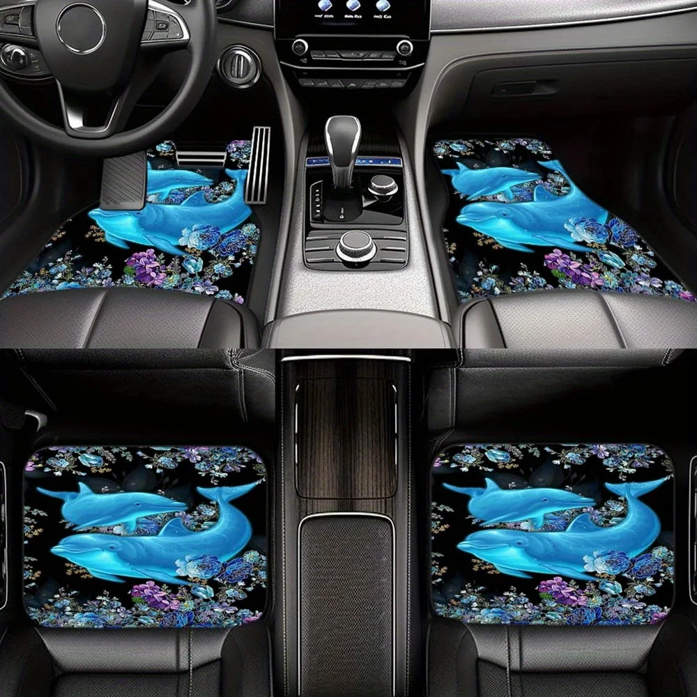 

Комплект из 4-х многофункциональных автомобильных ковриков с рисунком дельфинов и цветов, роскошные, для передних и задних сидений, из плотного войлока, машинная чистка