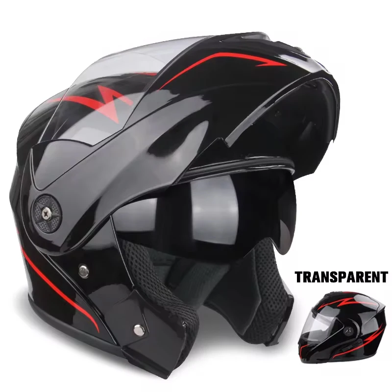 Motorcycle helmet dual lens safety modular with face mask flip helmet