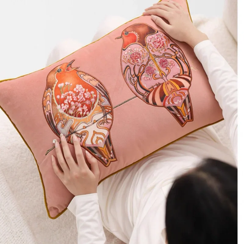 Bird Pillows Love Luxury Velvet Cushion Case Red Pink Green Black Yellow Decorative Pillow Cover For Sofa Chair Home Decorations