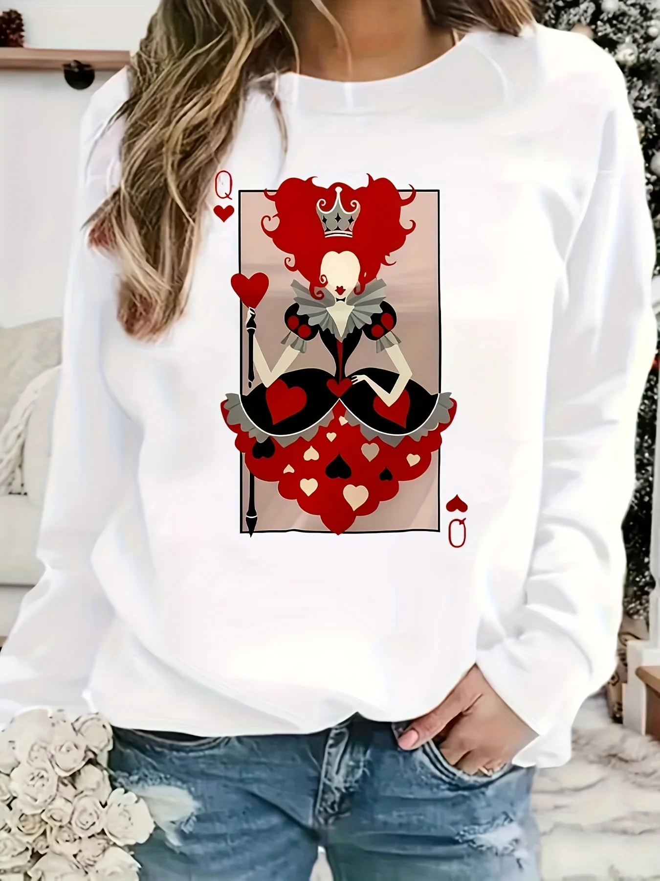 

Queen Hearts Graphic Print Autumn and Winter Pure Cotton Men's and Women's Sweatshirts Outdoor Sports Leisure Fashion Trend