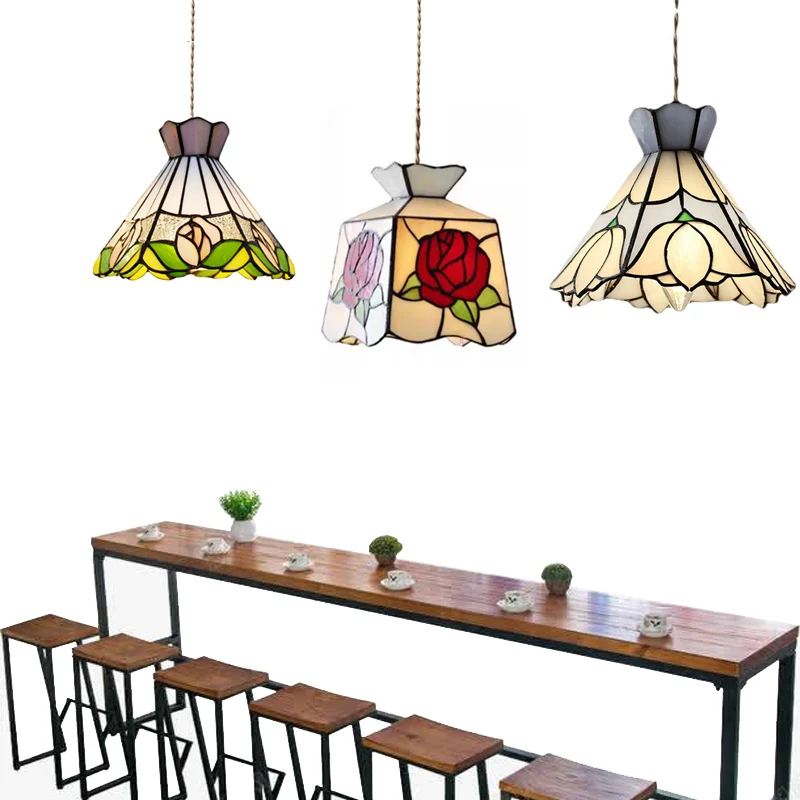 Stained Tiffany Pendant Light Mediterranean Loft Home Decor Creative Hanging Lamp Bedroom Dining Room Chandelier Lighting Mount