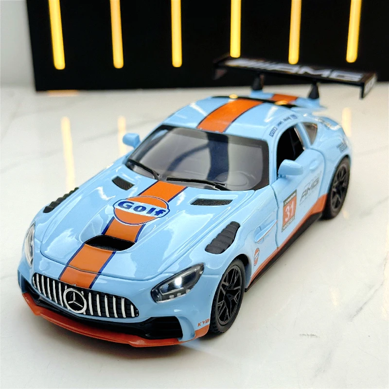 

1:32 New limited edition GT3 sports car track version sound and light pull back toy model to give gifts to children and friends