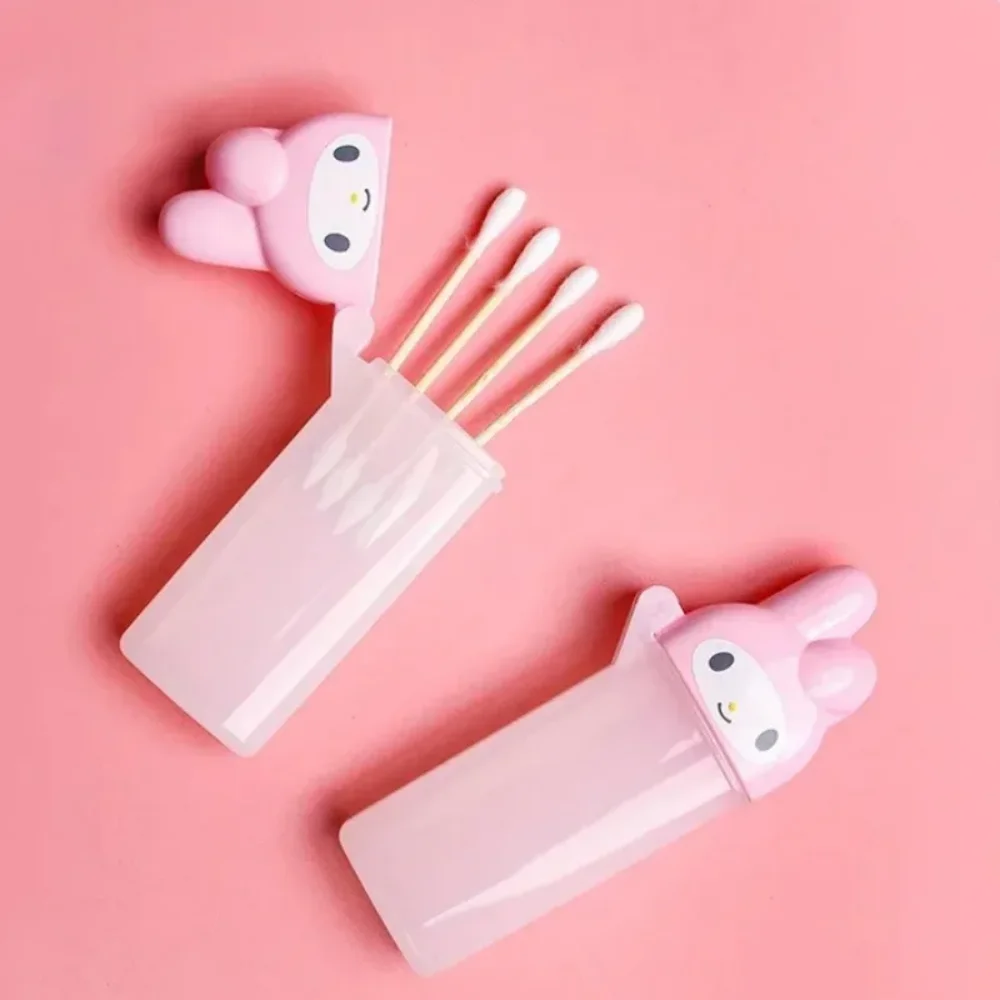 Kawaii 헬로 키티 Sanrio 보관 상자 애니메이션 마이 멜로디 이쑤시개 화장품 면봉 보관 상자 휴대용 여행 미니 컨테이너 선물