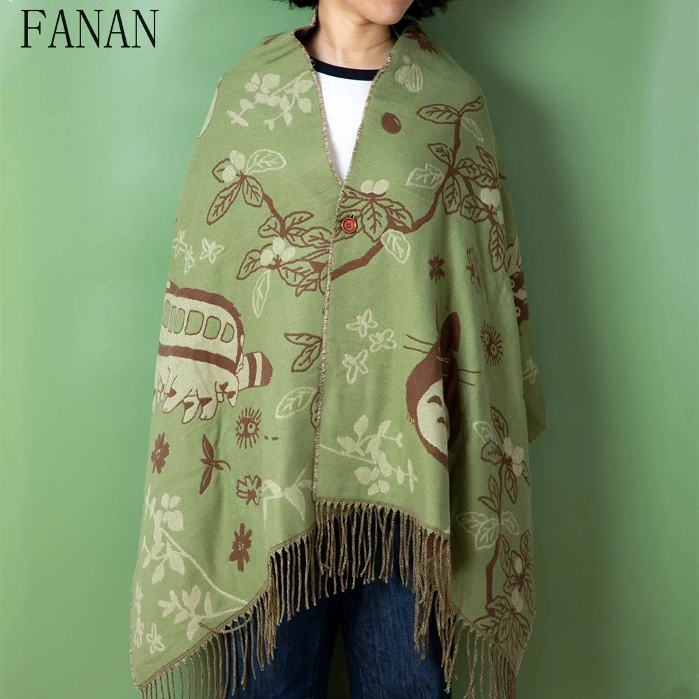 

Женские шарфы, милая милая шаль с рисунком животных, утолщенный двусторонний зимний теплый шарф, модная накидка для девочек в японском стиле