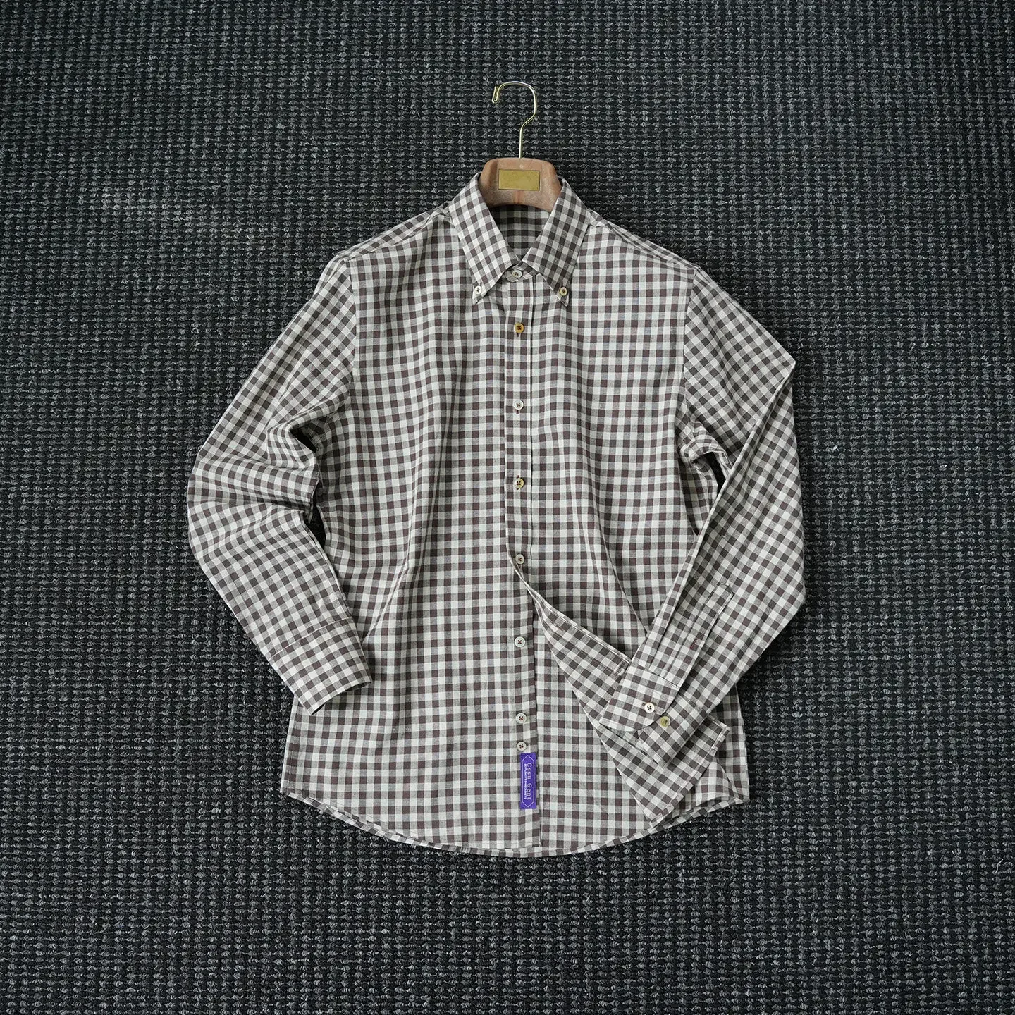 Gentleman Elegant Old Money Wind Cotton and Linen Plaid Shirt Men's Business Casual Button Neck Long Sleeve Shirt Tide