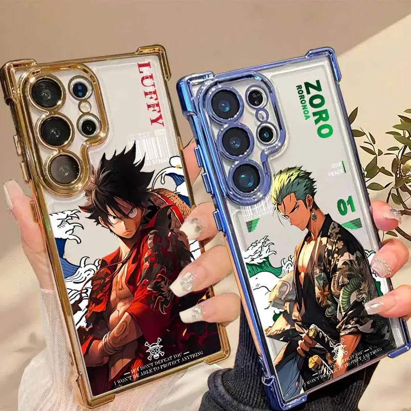 Attraktive Luffy Zoro Handyhülle für Samsung S26 S25 Edge S24 S23 S22 S21 S20 Ultra Plus, Galvanisierte Sturzsichere Silikon-Softcase
