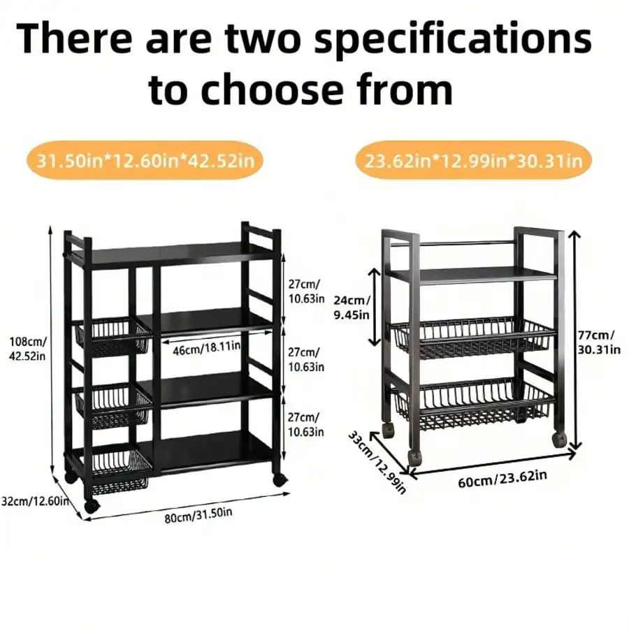1 رف تخزين المطبخ متعدد الوظائف، سلال تخزين سلة قابلة للتعديل مكونة من 4 طوابق و3 خطوط، رف ميكروويف متنقل قابل للتعديل