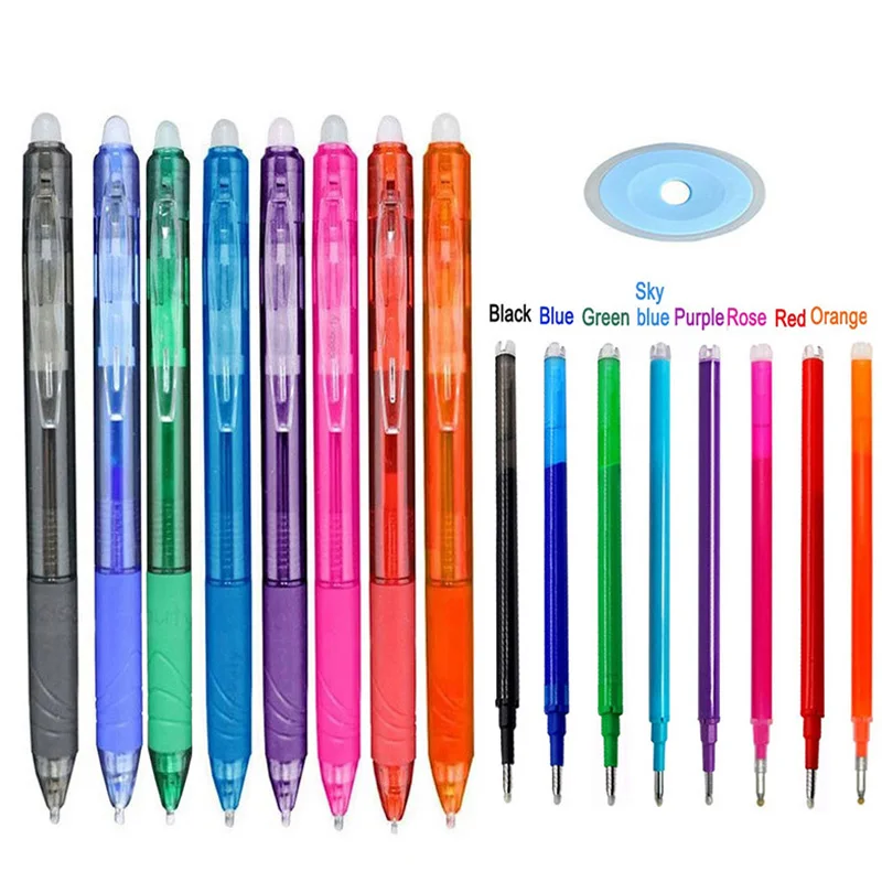 8Colors Erasable Pen Press Gel Pen Erasable Refill Ink Retractable Ballpoint Pens Washable Handle Rod School Office Stationery