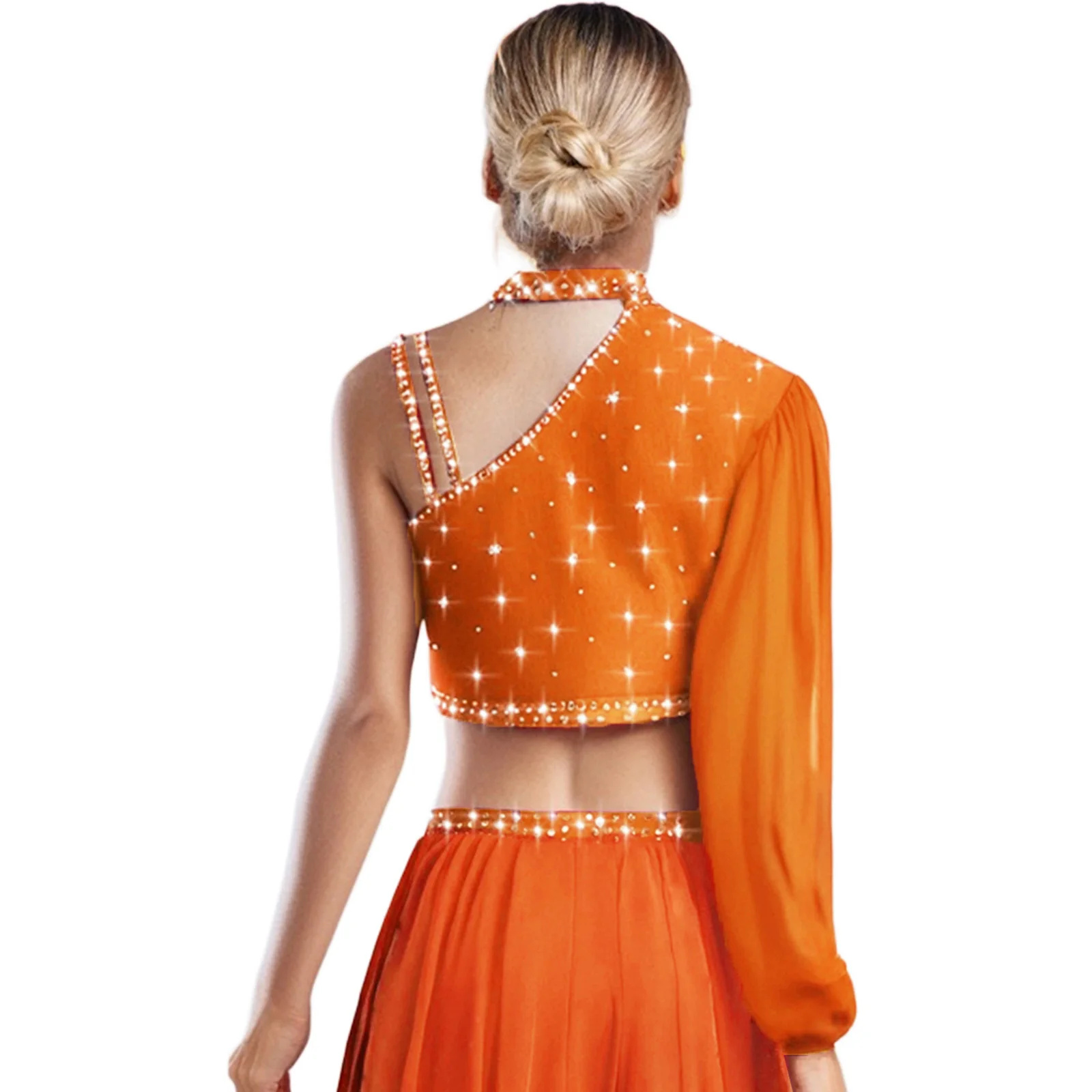 Conjunto de dança lírica moderna feminina jazz latino dança desempenho trajes festa strass assimétrico colheita superior briefs com contornado