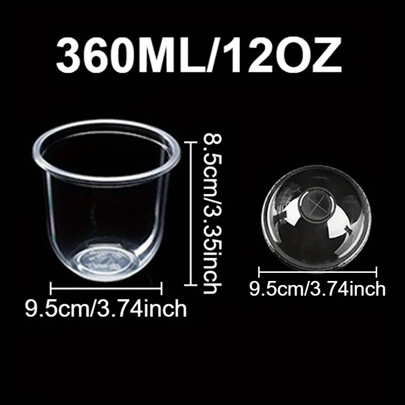 50PCS U Shaped Disposable Cups with Lids Spill‑Proof Cold Drink Cups for Milkshake Ice Cream Fruit Salad Picnic Party Supplies