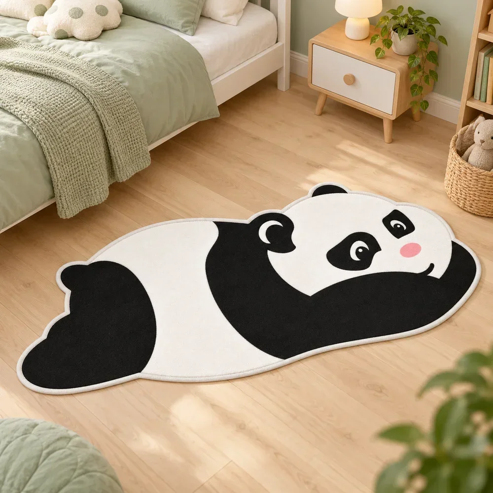 Sleeping Panda Irregular Shaped Area Rug, Black and White Animal Floor Mat for Kids Bedroom, Nursery, Entryway and Reading Nook