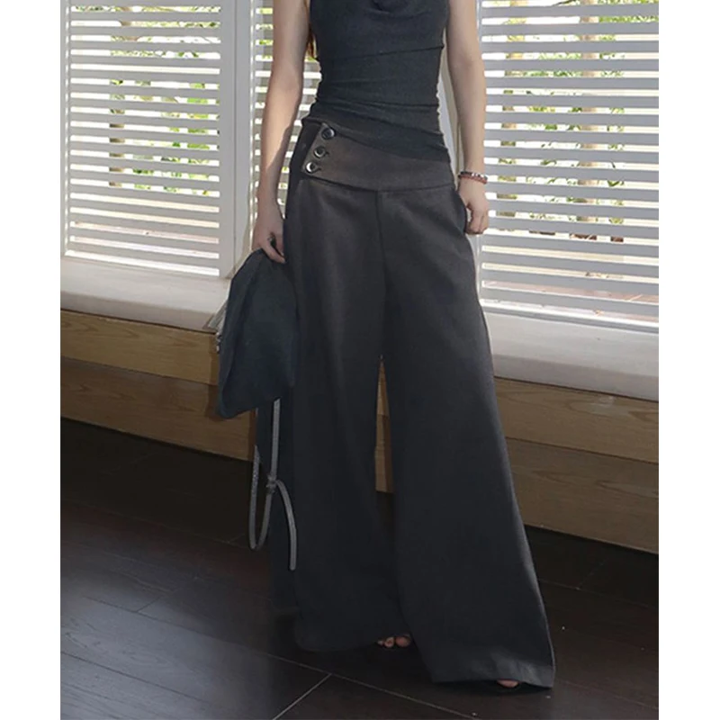 MEXZT Faux Woolen Wide Leg Pants Women Fashion Streetwear Bagyy Black Pants Winter Korean Low Waist Design Straight Trousers New