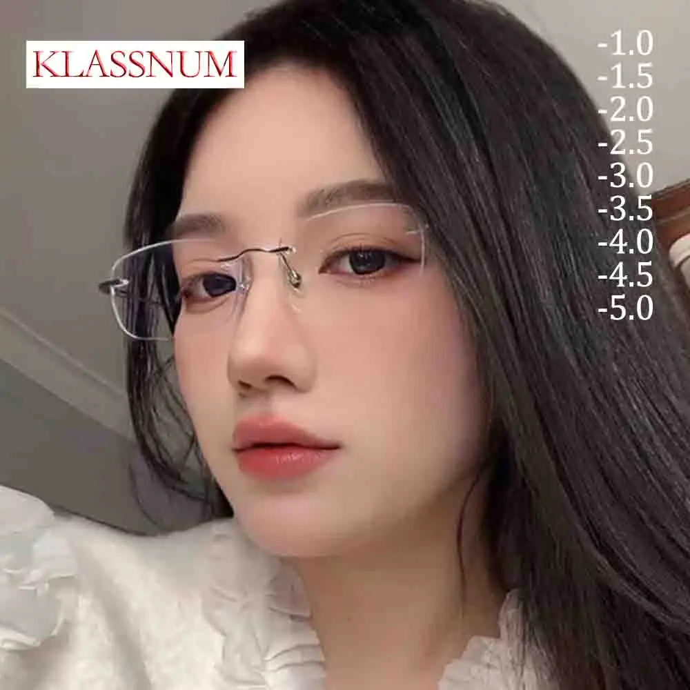 

KLASSNUM 2026 Luxurious Frameless Square Glasses Women Myopic Glasses Pure Desire Small Square Lens Anti Blue Light Glasses