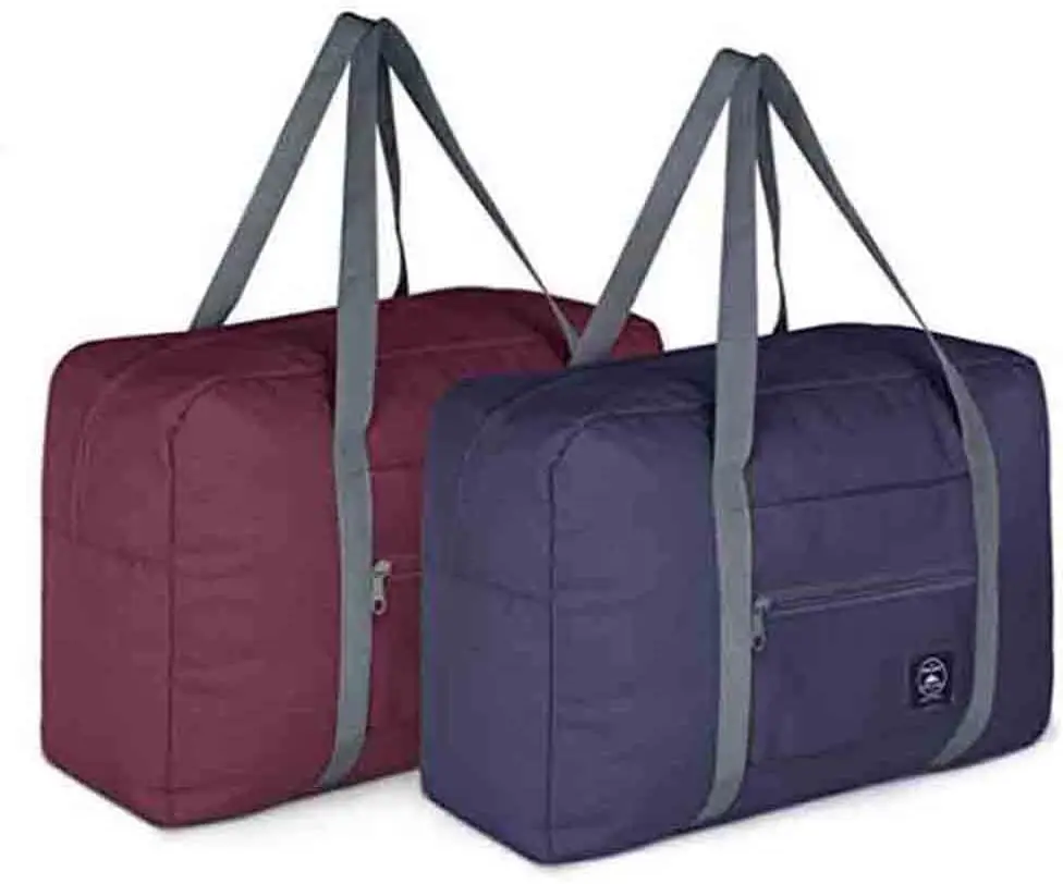 Foldable Travel Duffel Bag 2-Pack, Spirit Airlines Personal Item, Carry-On Weekender Overnight Tote for Women