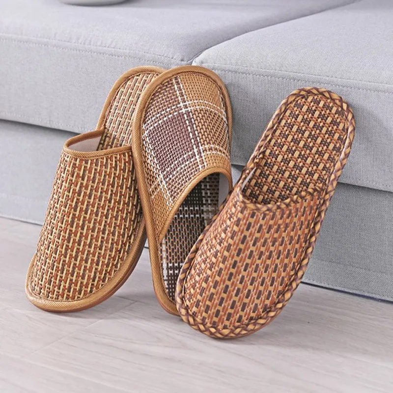 Rattan Linen Slippers Bamboo Sandals Woven Summer Women\'s Shoes Eco-friendly Foot Beach Unisex Indoor Floor Slides Spring Autumn