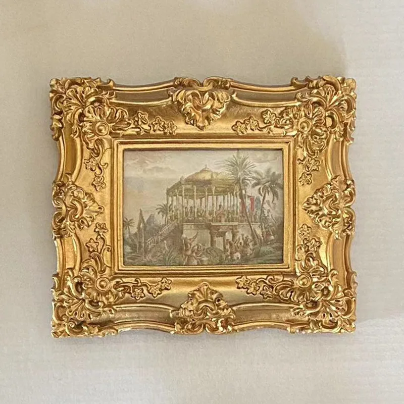 

Mutihome Room Decoration Picture Frames European Retro Gold Entrance Carved Resin Photo Frame Rectangular Small Photo Frame