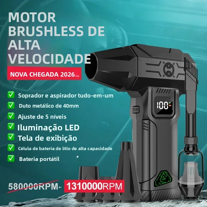 Soprador de Ar Turbo Jet 1310000RPM Sem Fio, Soprador de Ar Comprimido Ultra-Potente (5 Velocidades Ajustáveis), Aspirador de Pó