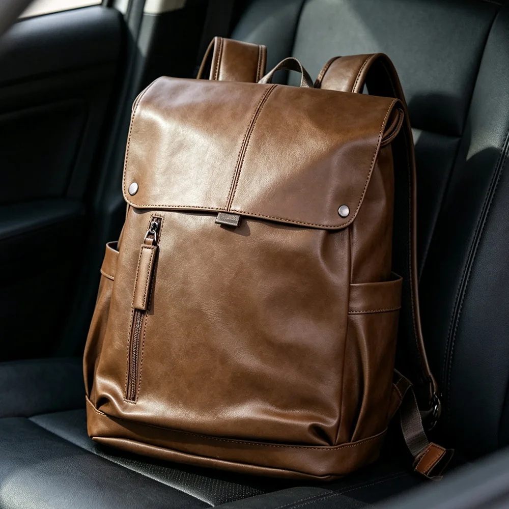 Vintage-Rucksack für Herren, große Kapazität, Herrenrucksack, einfarbig, Business-Laptop-Tasche, modischer Reise-Rucksack, Schultasche für Studenten. – Detail 11