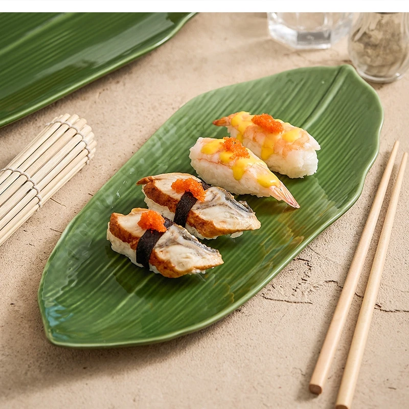 14-inch ceramic plate Sashimi Sushi Leaf oblong fish plates Afternoon tea pastry dessert featured tableware