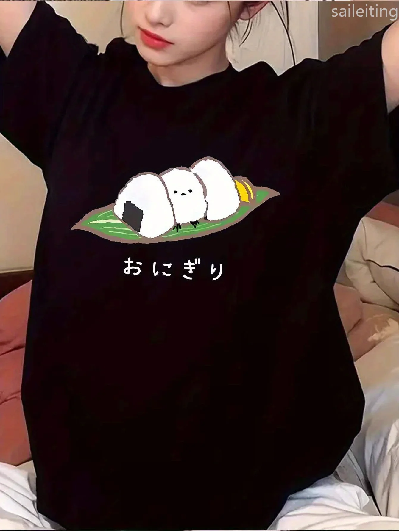 Womens Cute Onigiri Rice Ball Graphic TShirt Casual Summer with Harajuku Sleeve Casual Women's Clothing Street Aesthetic Clothes