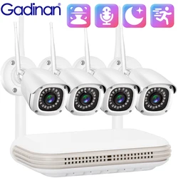 Gadinan WiFi 3MP Camera NVR Kit 2.8mm Wide Angle AI Face Detect 8CH Video Surveillance System Outdoor Audio Security CCTV XMEye