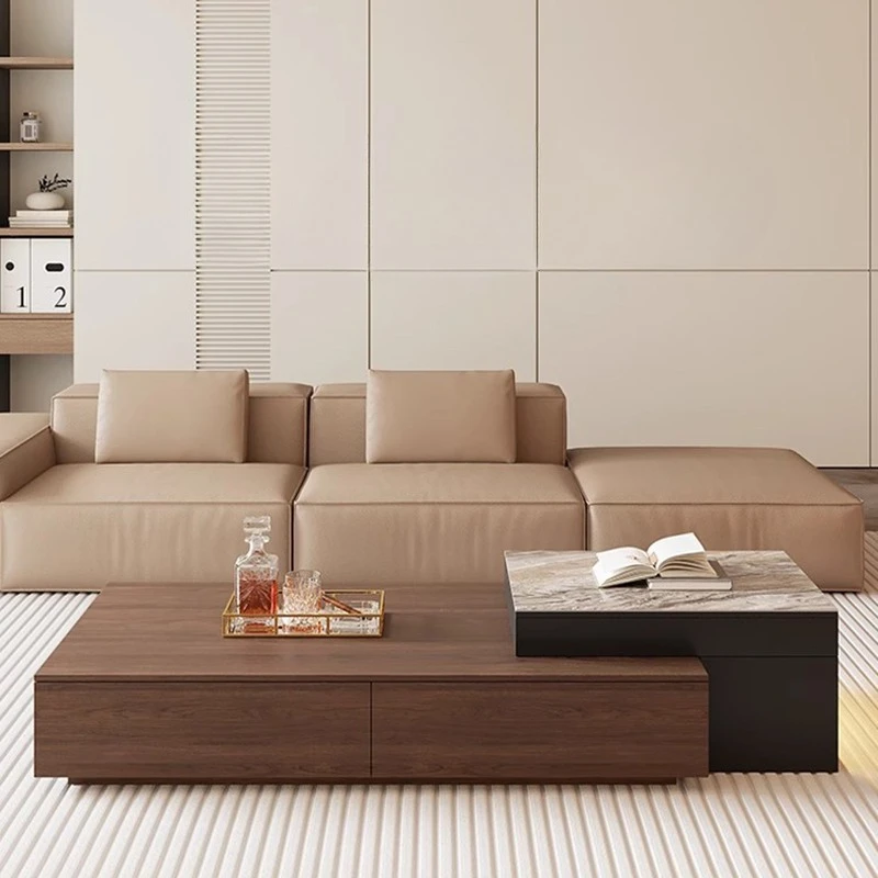 

Nordic Luxury Coffee Table - Modern Elevating Solid Wood & Rock Slab Coffee Tables | Retro Multifunctional Home Furniture FYCT