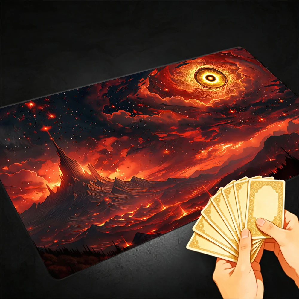 Red Evil Eye and Magic Tower TCG Playmat Magic Playmat Gathering Gaming Mat with Stitched Edge Anti-slip base Trading Card Game