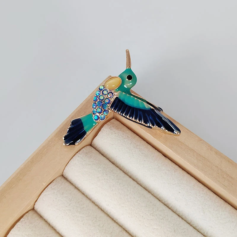 Fashion Colorful Enamel Hummingbird Brooches For Women Unique Personality Animal Inlaid Rhinestone Brooch Pins Jewelry