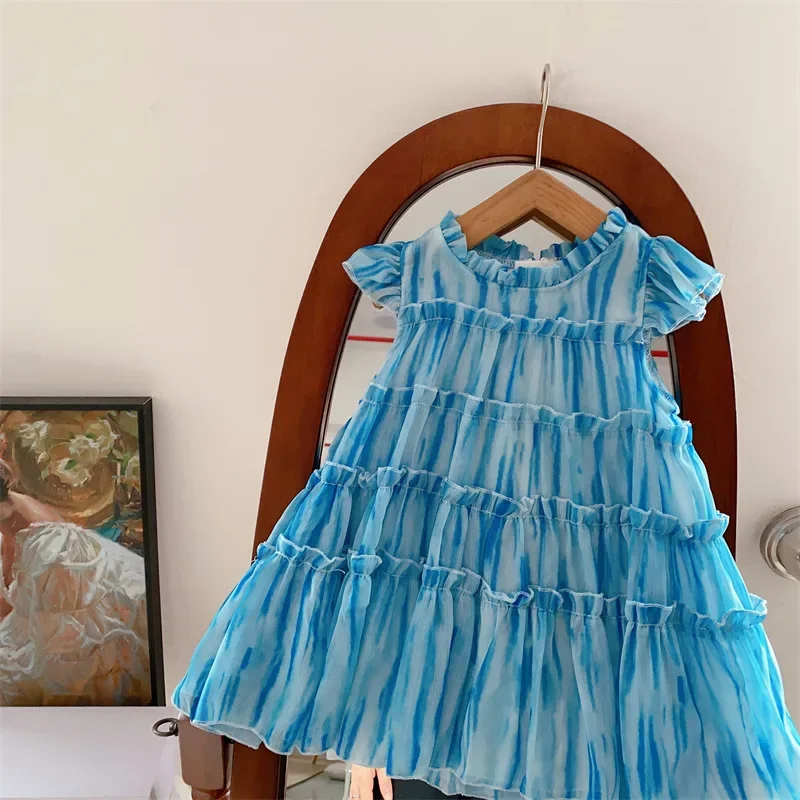 Baby One-piece Blue Summer Fashion Cute Treasure Birthday Party Wedding Dress Children's Princess Dress Toddler Girl Clothes