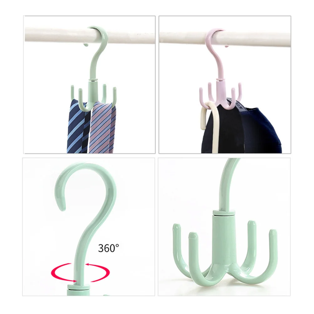 

3Pcs 360 Degree Rotating Hooks Four Claw Hanger Multifunction Organizer for Tie Scarf Hat Umbrella Jewelry Towels Hanging Closet