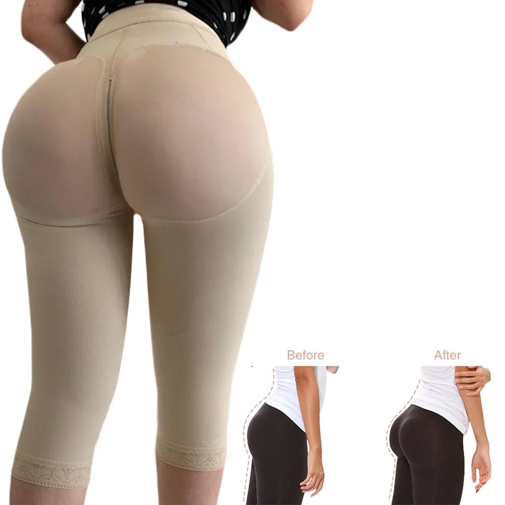 Fajas High Waisted Leggings for Women Soft Fabric Tummy Control Knee Length Pants Tummy Bodysuits Adjustable Front Hook Eye