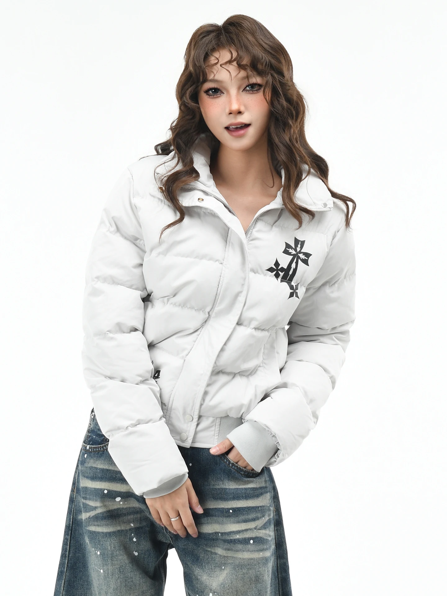 

OV Original American College Sle ort Puffer Jaet Women's Winter Slimming Warm Cotton Coat Trendy Stand Collar Bread Cot...
