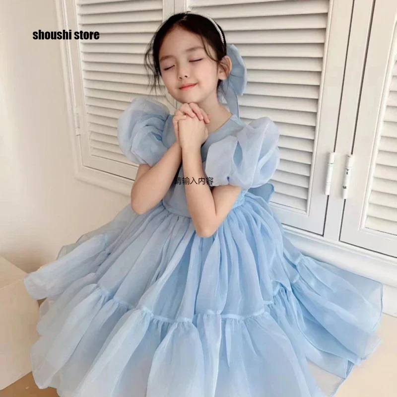 

2-7Y Children Girls Summer Dress Bubble Sleeve Birthday Dresses Party Princess Gown Baby Clothes Toddler Girl Dresses