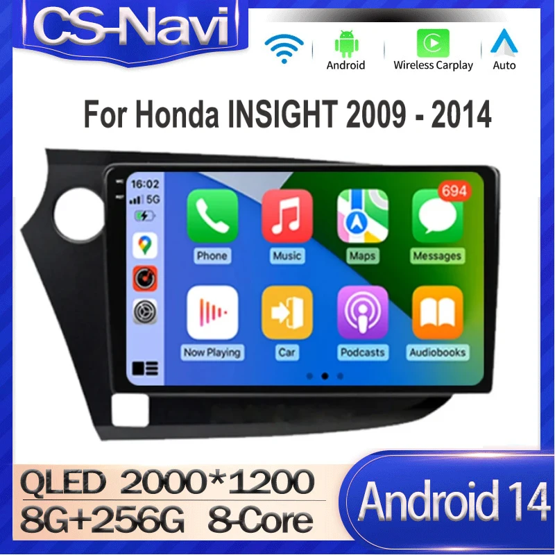 Android OS For Honda Insight 2 LHD RHD 2009 - 2014 GPS Navi 9 inch Car Audio Multimedia Radio Player HD Screen Wireless Carplay