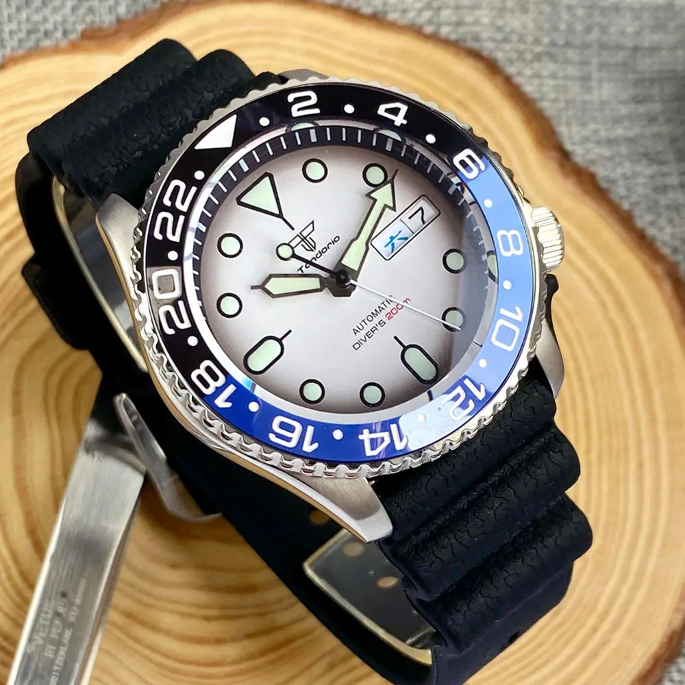 Domed Sapphire Glass SKX Mod Mechanical Steel Watch Men S NH36 Movt Ceramic Insert White SUB Dial 200m Diver Clock 3.8 Crown