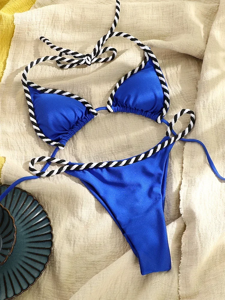 

Miyouj Bandage Bikini Sexy Swimsuit Women Triangle Swimwear Bordered Bathing Suit Solid Color Biquini Micro Beachwear Summer