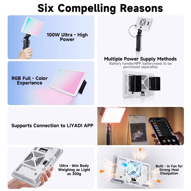 YSKE 100 واط لوحة مسطحة RGB الفيديو الضوئي CRI 96 + إضاءة التصوير الفوتوغرافي مع حقيبة حمل والناشر لإنشاء محتوى الاستوديو