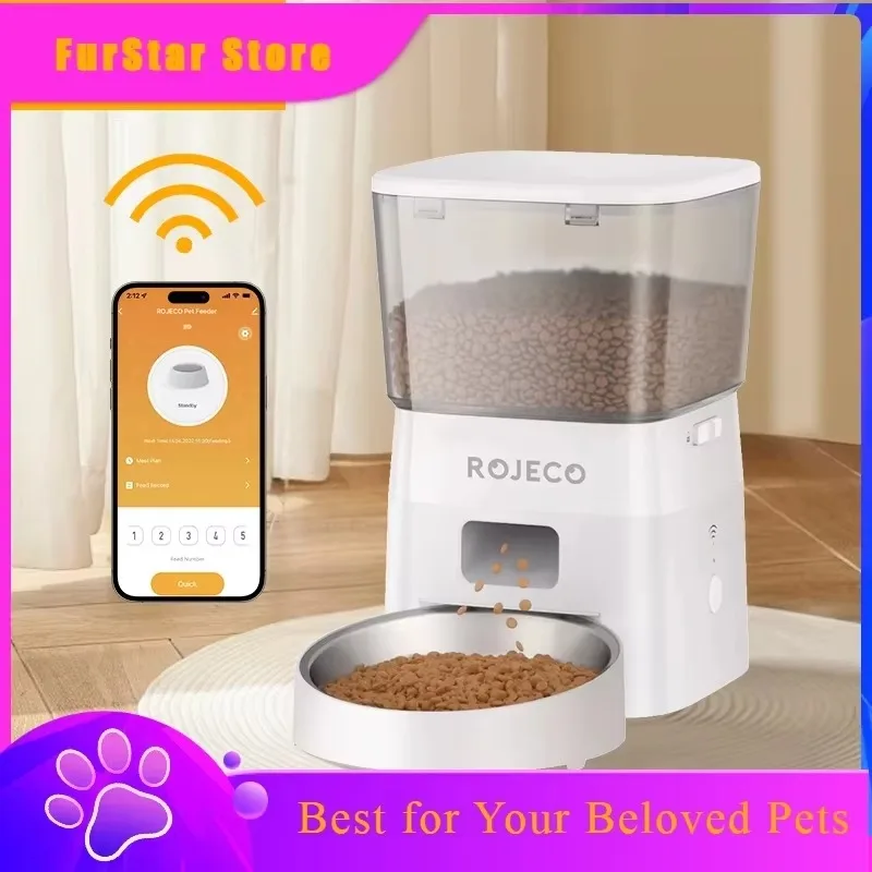 FurStarROJECO 2L Automatic Cat Feeder WIFI Smart Pet Food Dispenser For Dry Food Dogs Kibble Dispenser With Remote Control Acces